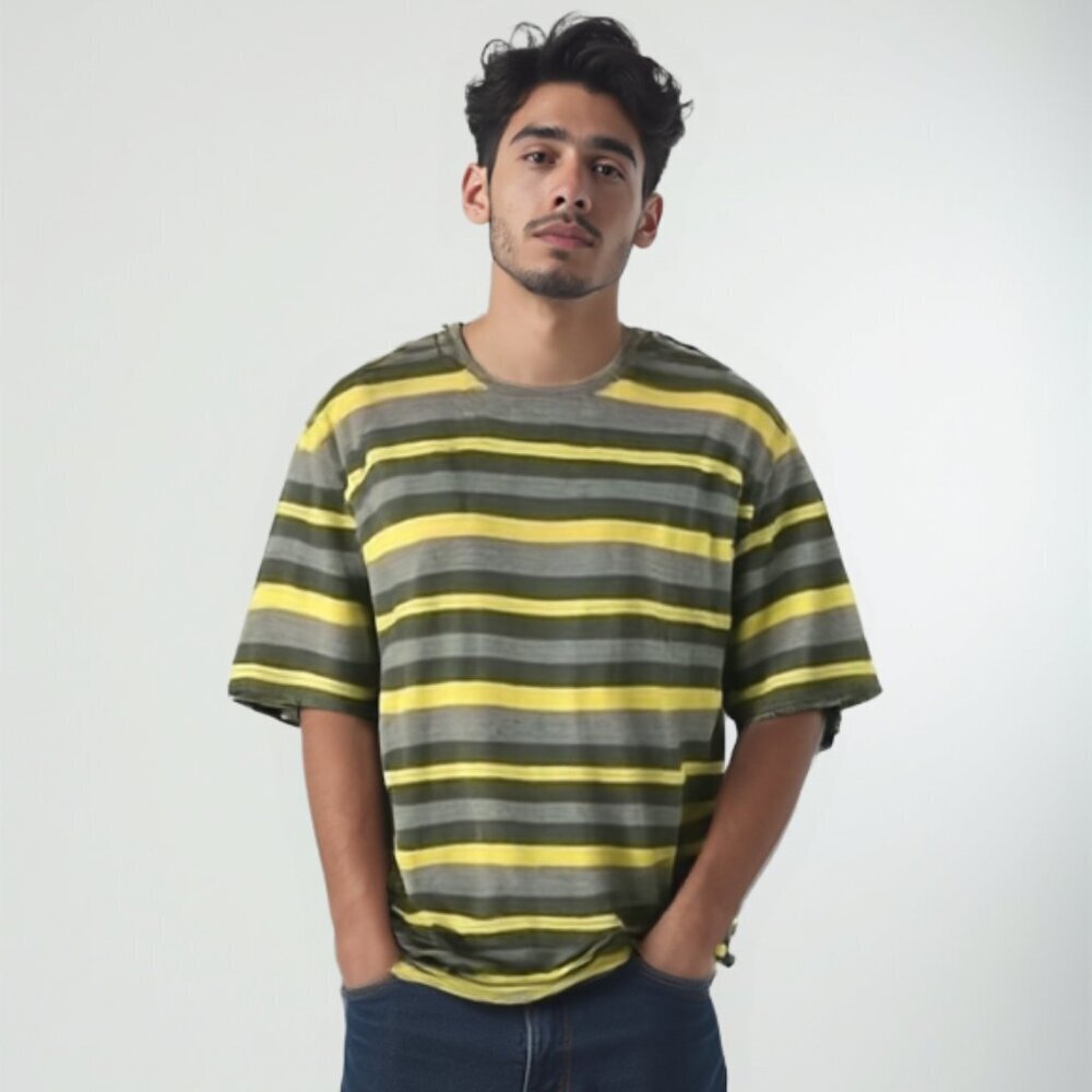 Martinique Vintage Earth Tones Striped T-Shirt Y2K Grunge Indie Sleaze❤️